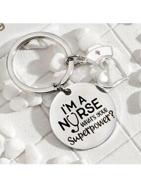 Nurse Keychain Bag Charm RN LPN  Superpower Purse Novelty Medical Stainless NEW